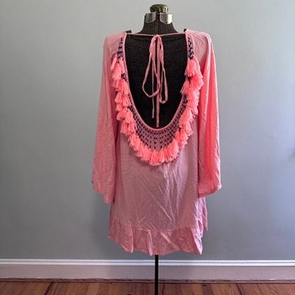 Sundress peach orange tassel swim cover up dress size M/L - Picture 1 of 7